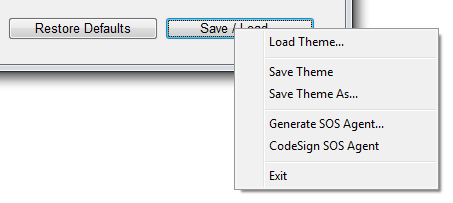 Menu showing options to Load Theme