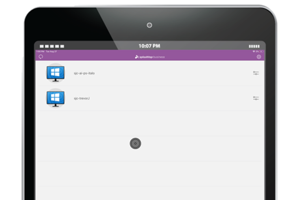 The Splashtop Business App on an iPad showing a list of computers available to remotely access